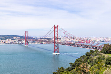 Fototapeta premium Portugal, Lisbon. The 25th of April Bridge across the Tagus River.