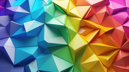 3d abstract print with polygonal shapes in rainbow colors. Background