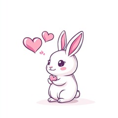 Obraz premium Cute cartoon bunny holding hearts, Valentine's Day illustration