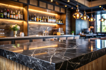 black marble bar counter top with empty space white background