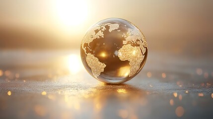 Glass Earth globe sunset bokeh background global sustainability
