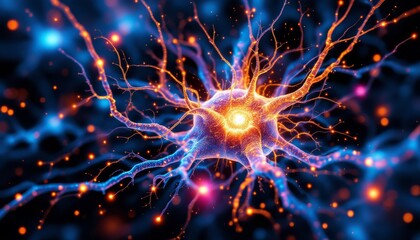 Fototapeta premium Abstract neural network illustration with colorful energy pulses and dynamic lighting effects