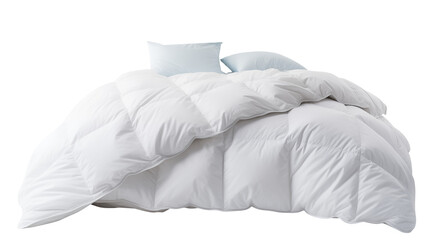 Luxurious White Down Duvet Comforter on a Bed with Light Blue Pillows   Bedding Image