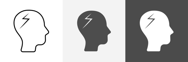Head with lightning icon set vector art