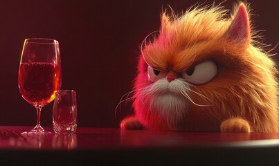 Fototapeta premium Grumpy cat at the bar. AI.