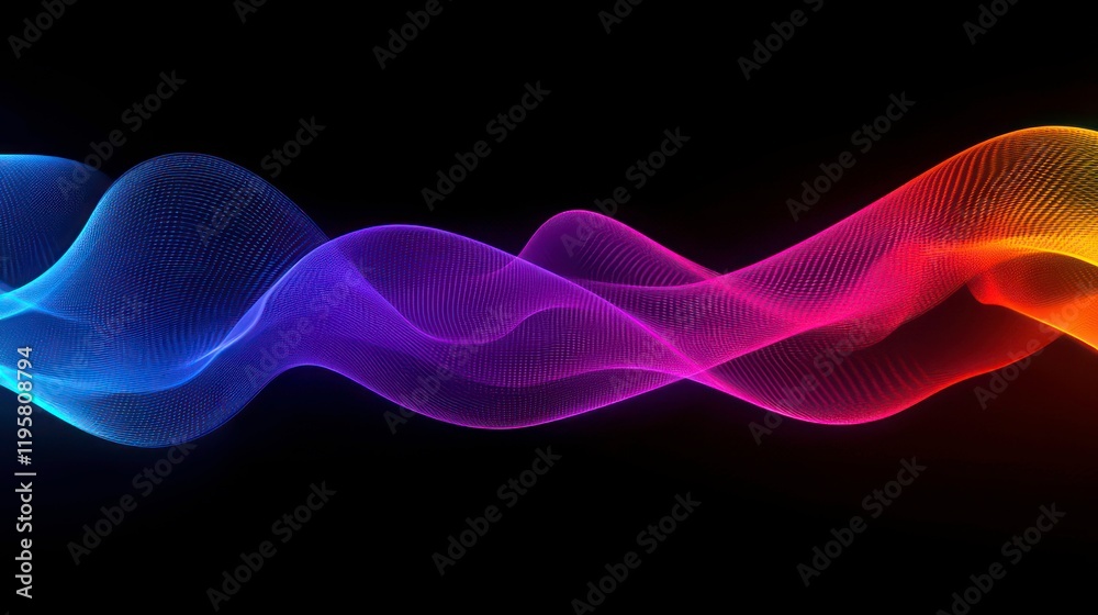 Poster abstract colorful wave flowing on black background.