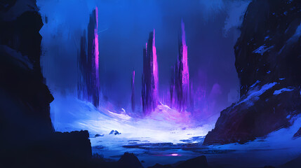 Frozen shadows abstract dark ice patterns conjuring frozen depths. frostline. illustration. Thornspire. Illustration