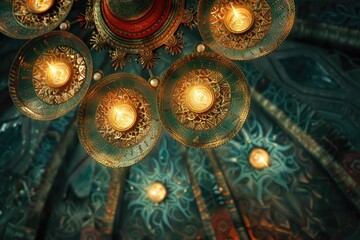 Obraz premium Glowing Lamps On Mandala Background