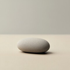 A gray rock sits on a tan surface