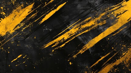 A dynamic abstract black and yellow background with brush strokes. AI generation.
