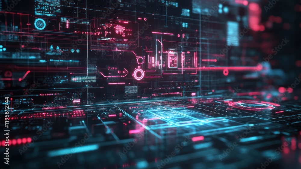 Poster Futuristic Digital Interface Displays Global Network Data