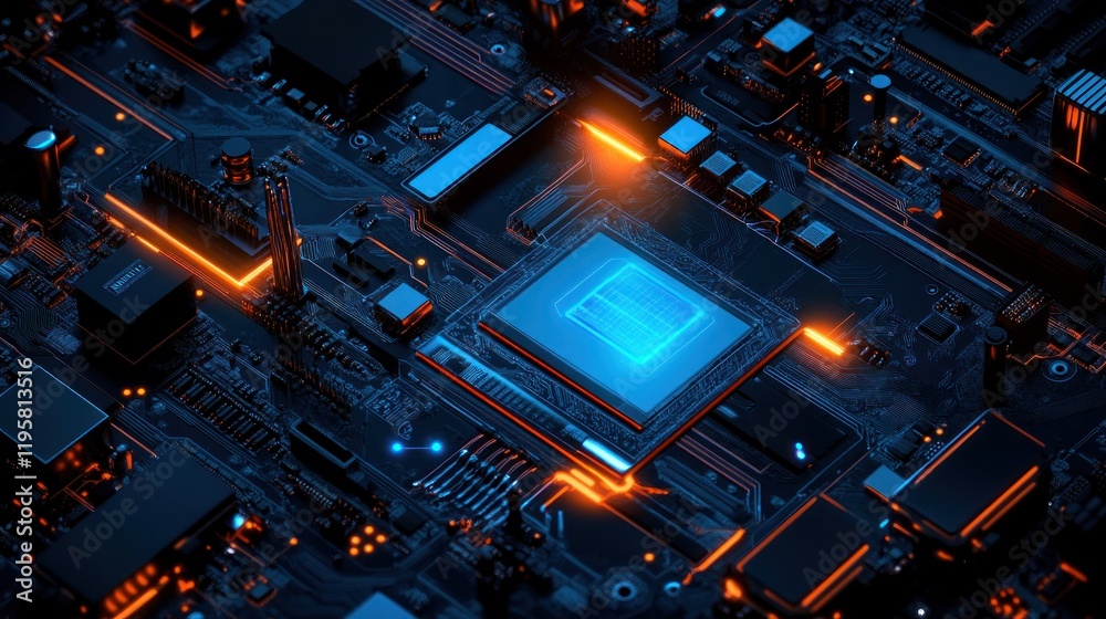 Poster illuminated central processing unit on motherboard
