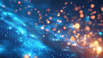 Fototapeta premium Abstract Blue Digital Wave With Glowing Particles