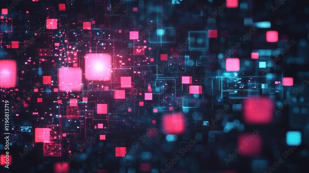 Poster abstract digital data stream pink and blue squares