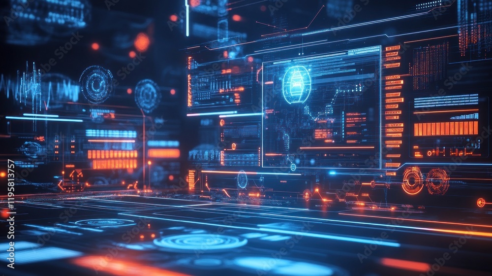 Poster Futuristic Digital Interface Displays Data Streams And Information