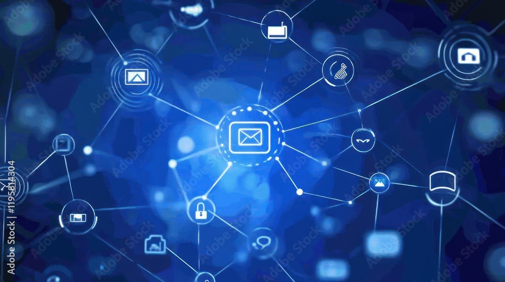 Poster digital network illustrating interconnected communication systems