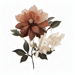 Delicate Brown Flower with Green Leaves and Buds
