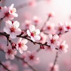 Naklejka premium Primer plano de flores de cerezo en plena floración con un encantador fondo borroso