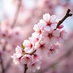 Obraz premium Detalle primaveral de cerezos en flor con pétalos rosados y fondo difuminado