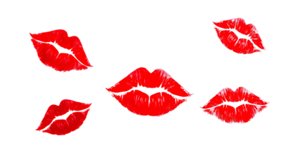 Photo of red lipstick kissing print isolated on transparent background