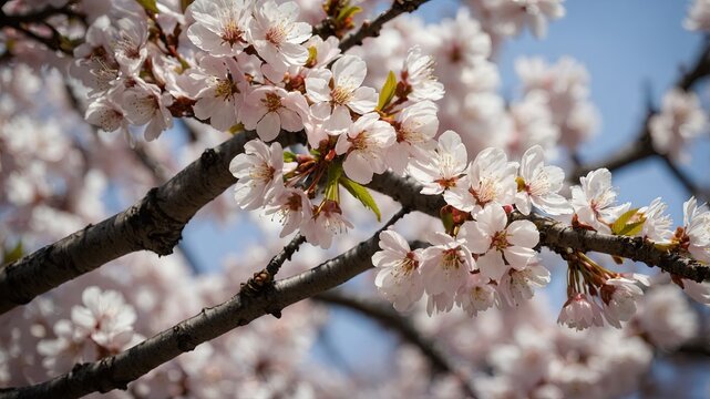 Escena natural primaveral: cerezos en flor y cielo azul en perfecta armon&iacute;a