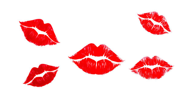 Photo of red lipstick kissing print isolated on transparent background