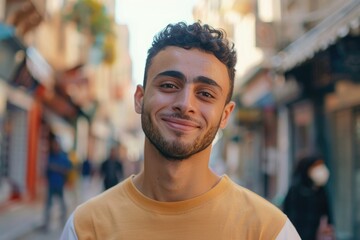 Fototapeta premium Young arab man smiling confident standing at street
