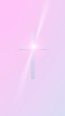 Obraz premium Glowing cross on a pastel pink background.