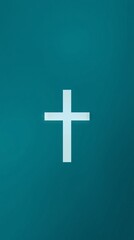 Obraz premium Simple white cross on teal background. Minimalist design.