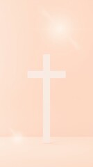 Obraz premium Simple white cross against a peach background.