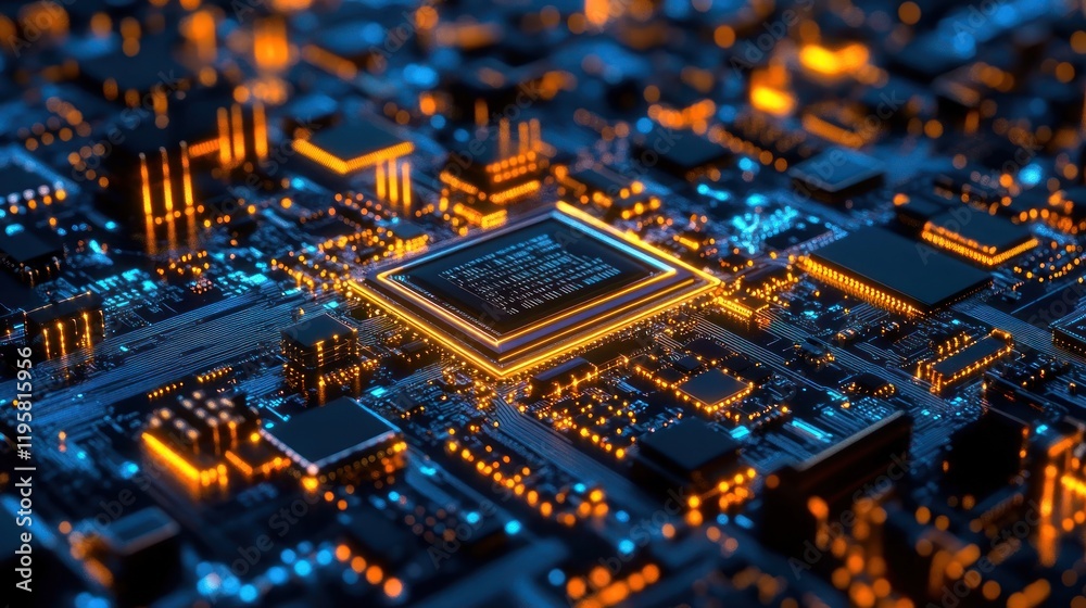 Poster Illuminated Central Processing Unit On Circuit Board