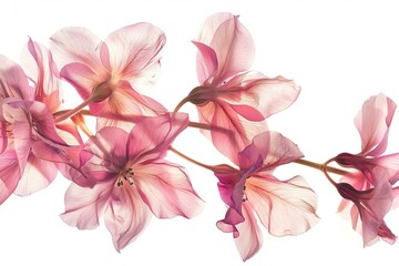 Fototapeta premium Pink flowers with translucent petals on a white background create a delicate and elegant atmosphere