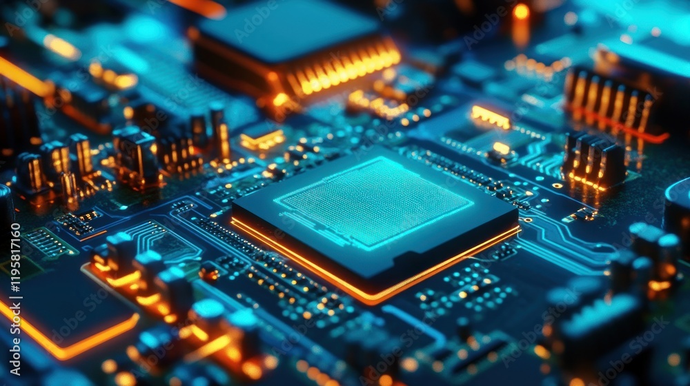 Poster Illuminated Central Processing Unit on Circuit Board