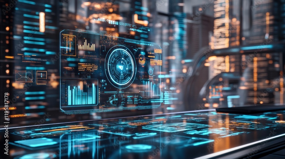 Poster Futuristic Interface Displays Data Analytics And System Monitoring