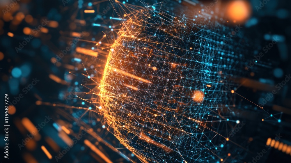 Poster abstract digital network sphere glowing connections