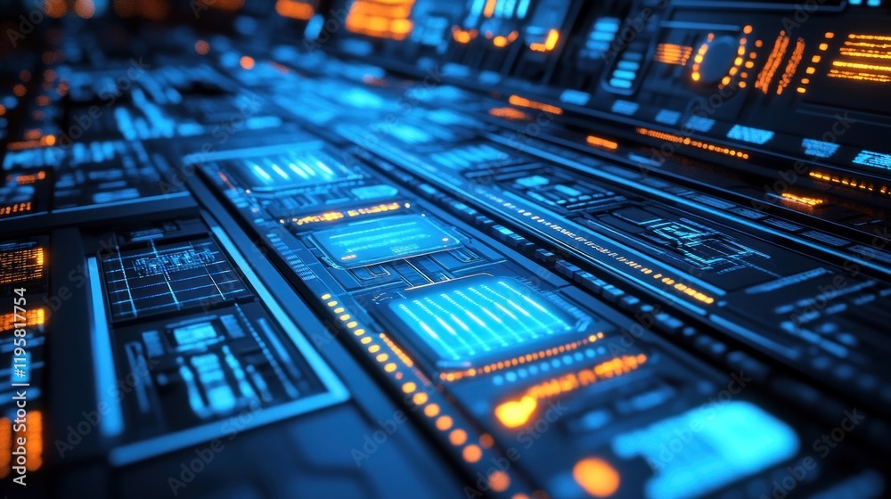 Poster Futuristic Technology Interface Displays Data Processing
