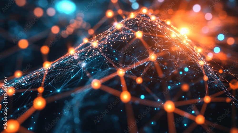 Poster illuminated network nodes forming a digital landscape
