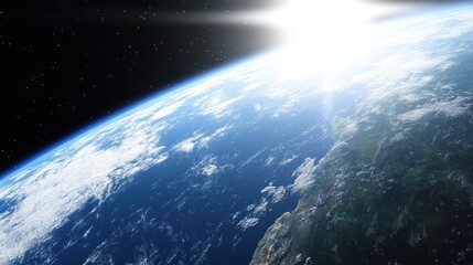 Fototapeta premium Earth Sunrise Viewed From Space Showing Ocean And Land