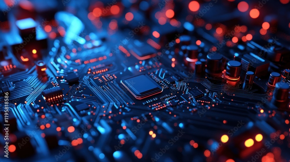 Aufkleber illuminated circuit board detailed closeup view