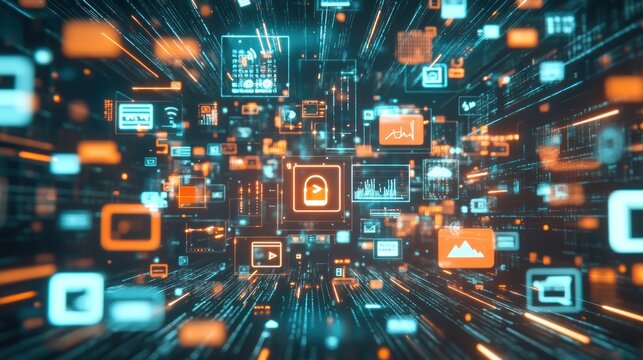 Digital Data Streams Flowing Through Cyberspace