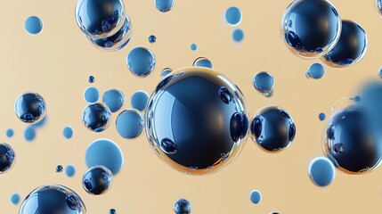 Background with realistic balls, transparent glossy bubbles. Abstract minimal design. Vector illustration