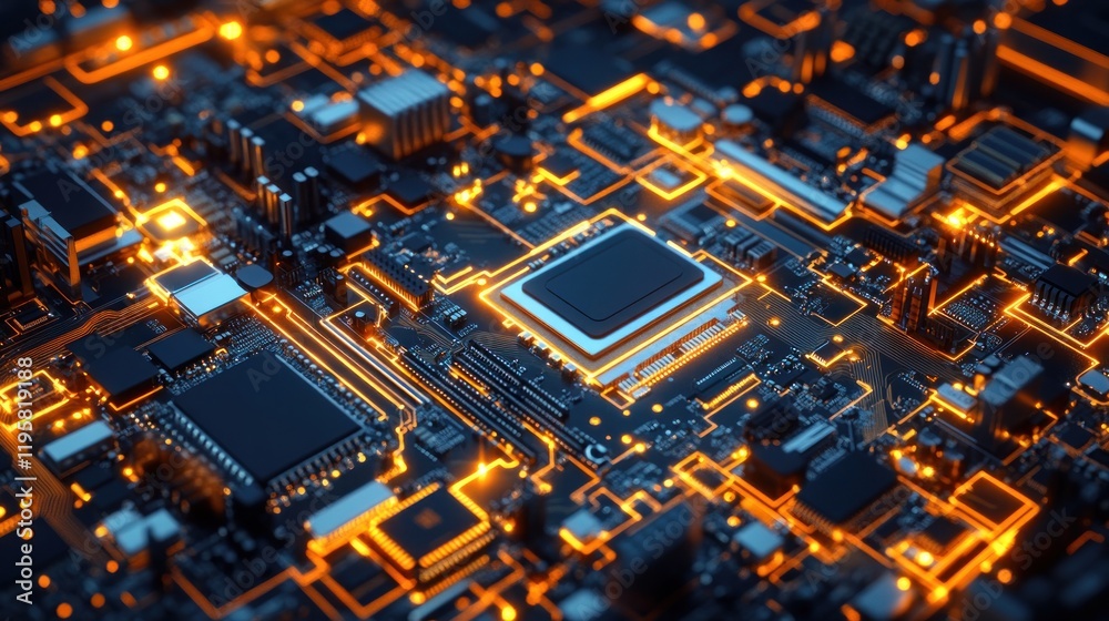 Aufkleber Illuminated Circuit Board Showing Complex Electronic Components