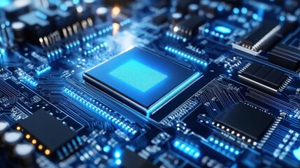 Fototapeta premium Illuminated Central Processing Unit On Circuit Board