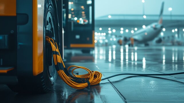 Power cable pump plug in charging power to electric vehicle EV car.