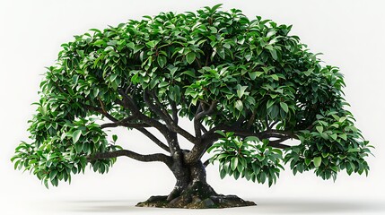 Fototapeta premium A weeping fig tree with glossy, dark green leaves isolated on white background