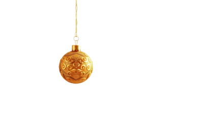 Photo of gleaming gold ornaments in the air isolated on transparent background