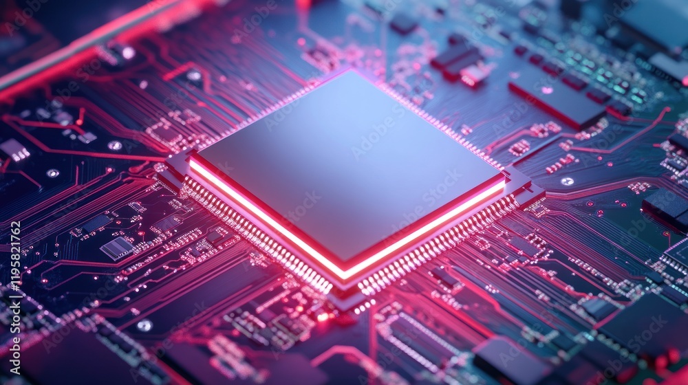 Poster Illuminated Central Processing Unit on Circuit Board