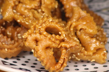 Chebakia Close Up, Moroccan Fried Cookies