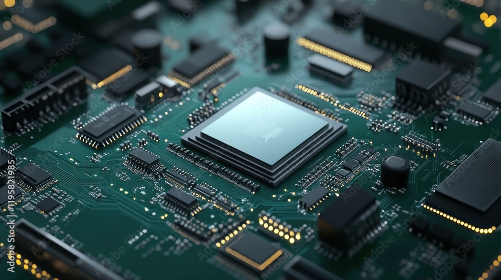 Poster Modern Circuit Board Shows Advanced Processor Technology