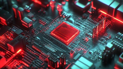 Obraz premium Illuminated Computer Motherboard Central Processing Unit